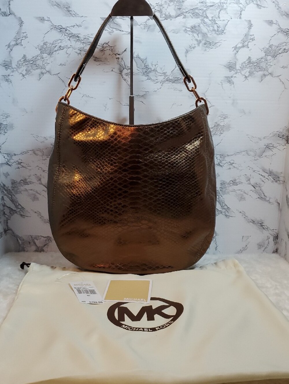 Michael Kors Cocoa Fulton Chain Hobo Snake-Embossed Shoulder Bag NWT - Picture 11 of 16